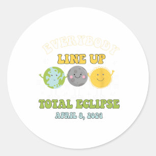 Pegatina Redonda Retro Todos alinean Eclipse Solar Total 2024 E