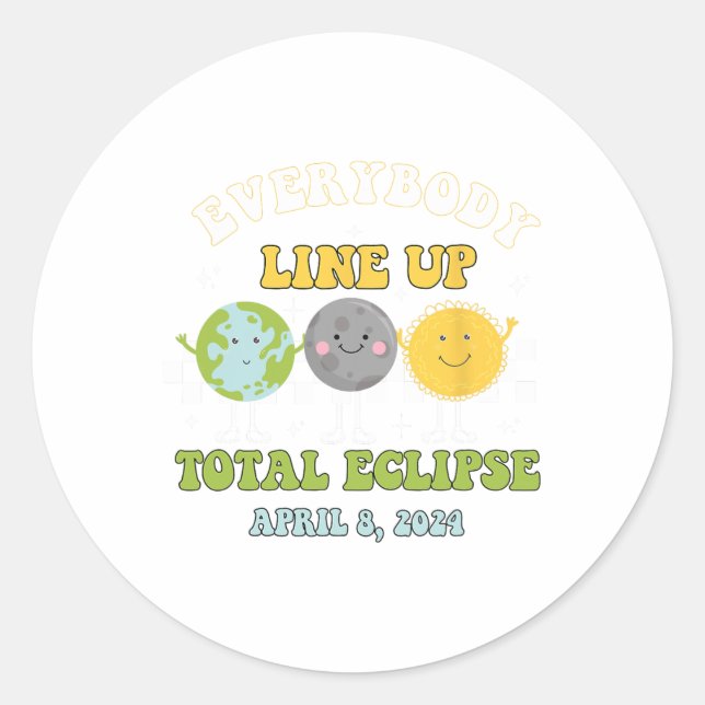 Pegatina Redonda Retro Todos alinean Eclipse Solar Total 2024 E (Anverso)