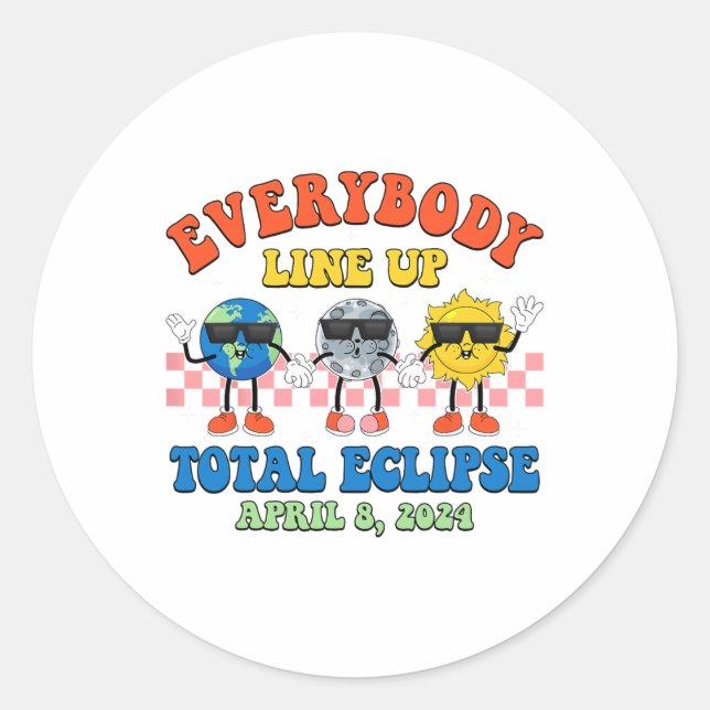 Pegatina Redonda Retro Todos alinean Eclipse Solar Total 2024 E (Anverso)