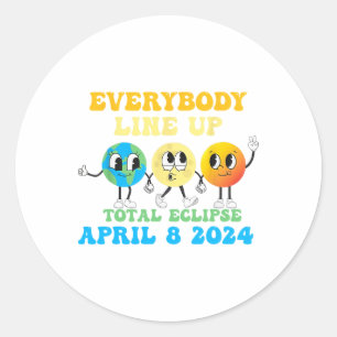 Pegatina Redonda Retro Todos alinean Eclipse Solar Total 2024 E