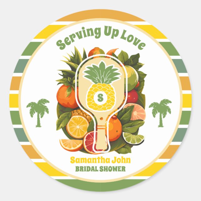 Pegatina Redonda Retro Tropical Pineapple Pickleball Brillante Duch (Anverso)