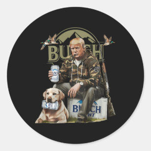 Pegatina Redonda Retro Trump Caza Cerveza divertida de venado Hunti