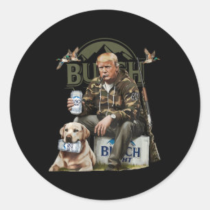 Pegatina Redonda Retro Trump Caza Cerveza divertida de venado Hunti