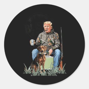 Pegatina Redonda Retro Trump Caza Cerveza divertida de venado Hunti