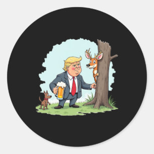 Pegatina Redonda Retro Trump Caza Cerveza Graciosa de Cerveza Bebie
