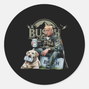 Pegatina Redonda Retro Trump Con Caza De Perro Pato Bebiendo Cervez