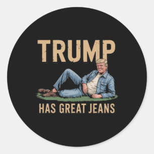 Pegatina Redonda Retro Trump Tiene Grandes Vaqueros Chistoso Meme