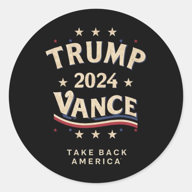 Pegatina Redonda Retro Trump Vance Red (Anverso)
