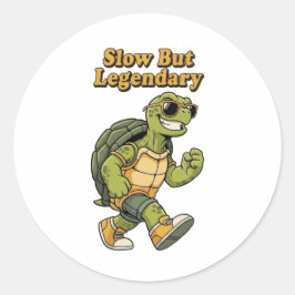 Pegatina Redonda Retro Turtle Slow But Legendary Vinyl Sticker