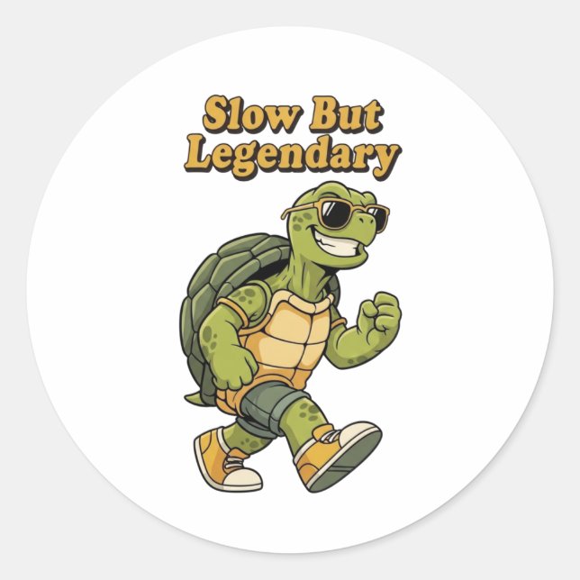 Pegatina Redonda Retro Turtle Slow But Legendary Vinyl Sticker (Anverso)