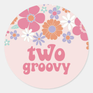 Pegatina Redonda Retro Two Groovy Floral Rosa