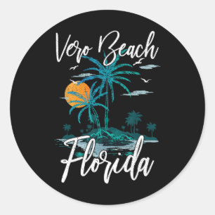 Pegatina Redonda Retro Vacacional Retro Sunset Florida Vero Beach