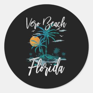 Pegatina Redonda Retro Vacacional Retro Sunset Florida Vero Beach