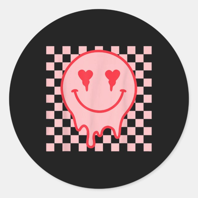 Pegatina Redonda Retro Valentines Shirt Smileyyy Face Valentine Che (Anverso)