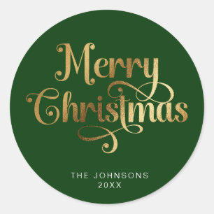 Pegatina Redonda Retro Verde y Oro Feliz Personalizado de guiones n