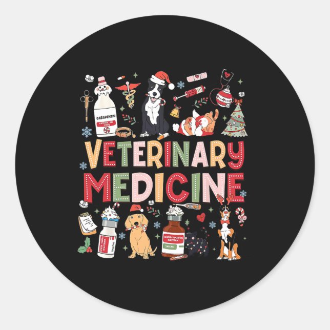 Pegatina Redonda Retro Veterinario Vet Tech Cat Perro C (Anverso)