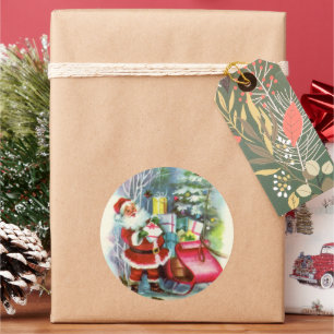 Pegatina Redonda retro vintage Christmas Santa