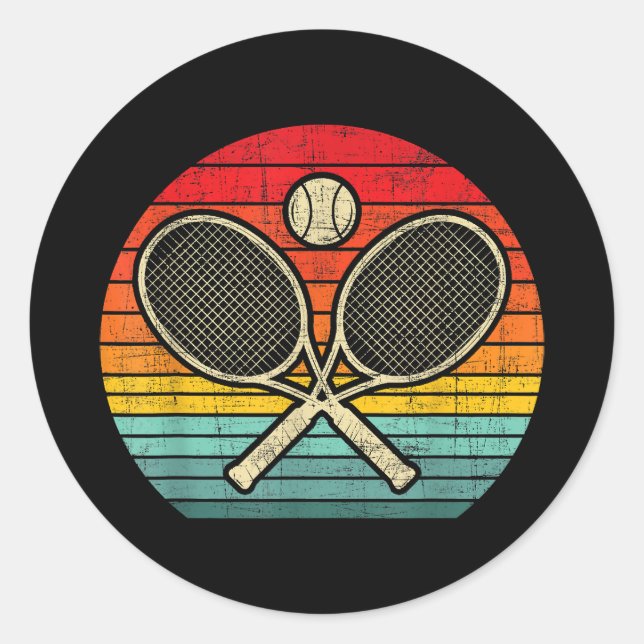 Pegatina Redonda Retro Vintage Crosage Tennis Racket Lover (Anverso)