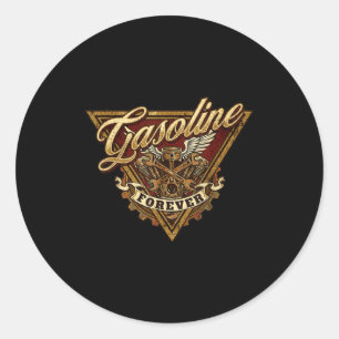 Pegatina Redonda Retro Vintage Gasolina Por Siempre Hombre Mecánico