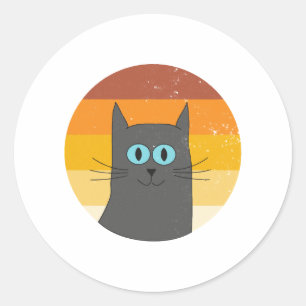 Pegatina Redonda retro vintage gris gato para los amantes de los ga