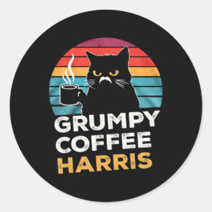 Pegatina Redonda Retro Vintage Grumpy Coffee Harris