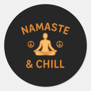 Pegatina Redonda Retro Vintage Namaste y Chill Meditación y Yog