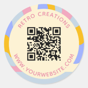 Pegatina Redonda Retro Vintage Rays QR Código Resumen de negocio