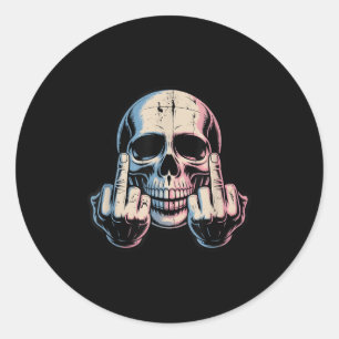 Pegatina Redonda Retro Vintage Skull Face Funny Middle Finger Graph