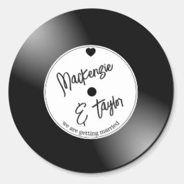 Pegatina Redonda Retro Vinyl Record Wedding