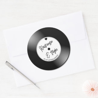 Pegatina Redonda Retro Vinyl Record Wedding