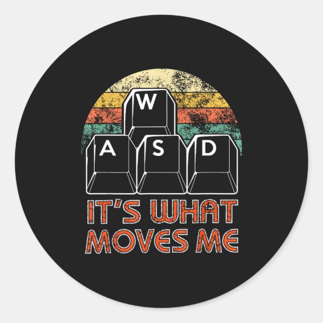 Pegatina Redonda Retro Wasd Gaming Keys Funny Pc Gamer Design  (Anverso)