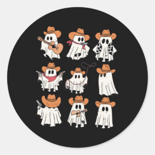 Pegatina Redonda Retro Western Halloween Cowboy Ghost Collage Spook
