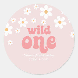 Pegatina Redonda Retro wild one margarita boho floral primer cumple
