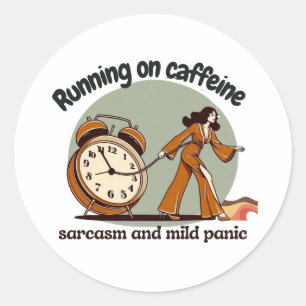 Pegatina Redonda Retro Woman with Caffeine and Sarcasm