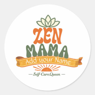 Pegatina Redonda Retro Zen Mama Yoga Lotus Personalized Art Sticker
