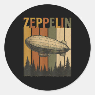 Pegatina Redonda Retro Zeppelin Airship Shirt Vintage Rock Style Te