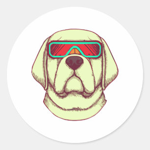 Pegatina Redonda Retrofuturismo Labrador Perro Lover