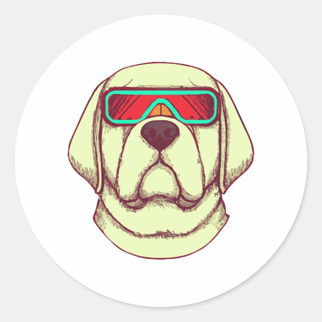 Pegatina Redonda Retrofuturismo Labrador Perro Lover (Anverso)