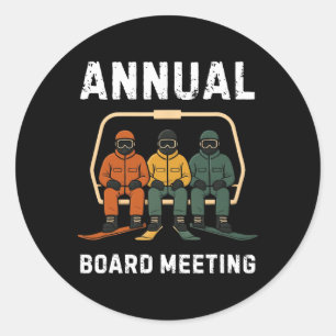 Pegatina Redonda Reunión Anual de la Junta Snowboard Papá Esquí Div
