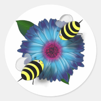 Pegatina Redonda Reunión de Abejas de miel personalizado sobre Flor
