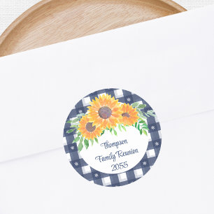 Pegatina Redonda Reunión de familia de girasoles personalizada
