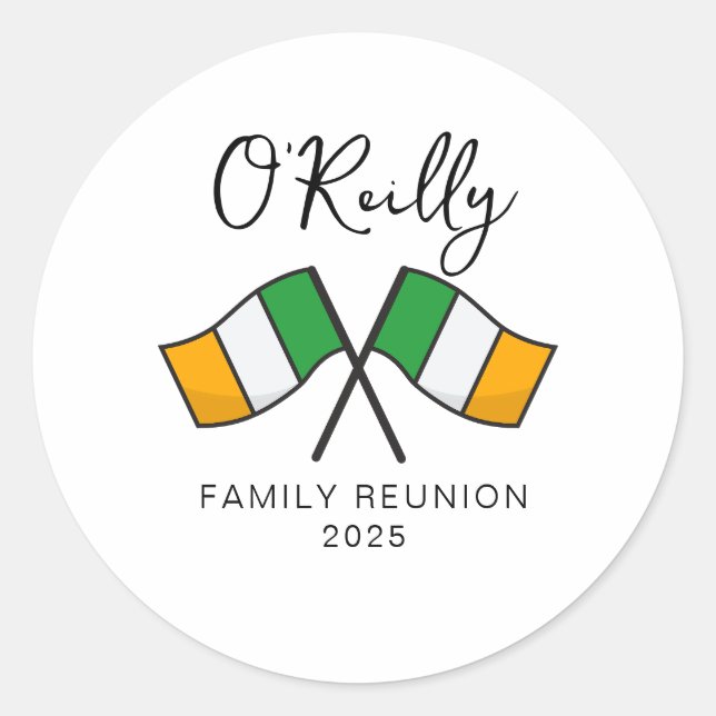 Pegatina Redonda Reunión de la familia de bandera de Irlanda (Anverso)