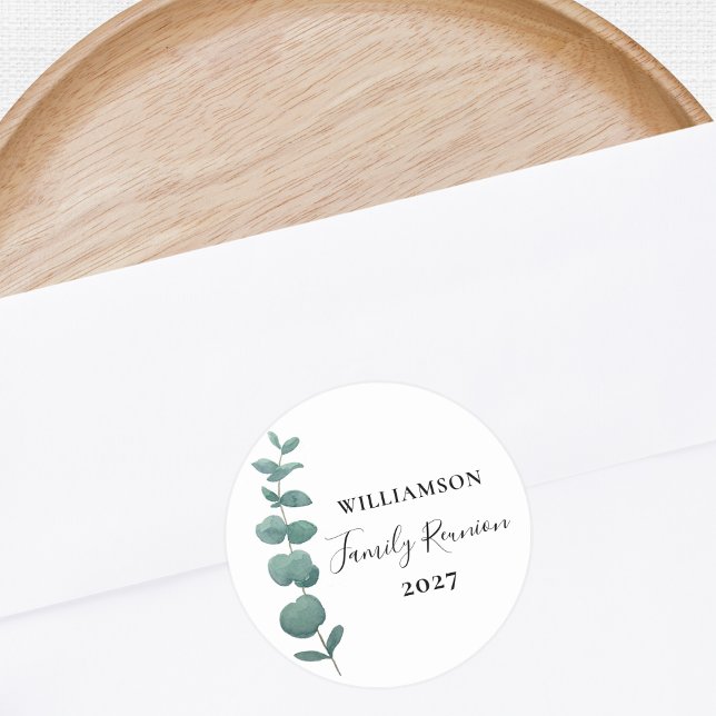 Pegatina Redonda Reunión de la Familia Eucalyptus Moderna y Elegant (Subido por el creador)