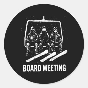 Pegatina Redonda Reunión de la Junta de Snowboard Telesilla Esquiad