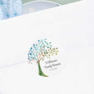 Pegatina Redonda Reunión Familiar Árbol Genealógico Personalizado
