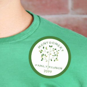 Pegatina Redonda Reunión Familiar Árbol Genealógico Verde Conmemora