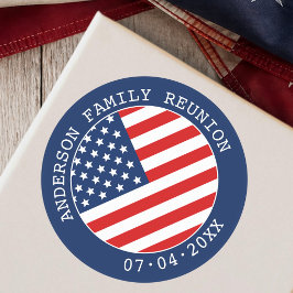 Pegatina Redonda Reunión Familiar con Bandera Americana
