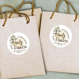 Pegatina Redonda Reunión familiar de acuarela Guión Nombre del árbo