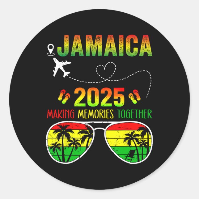 Pegatina Redonda Reunión familiar de Jamaica 2025 haciendo Recuerdo (Anverso)