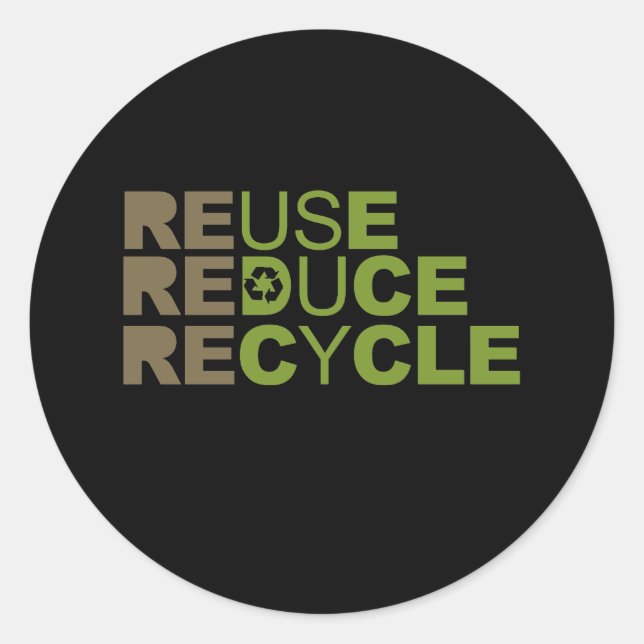 Pegatina Redonda Reutilizar reducir camiseta de reciclaje (Anverso)